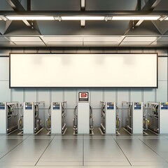 Wall Mural - Subway platform's ticket barriers framed by a wide horizontal billboard for optimal exposure.