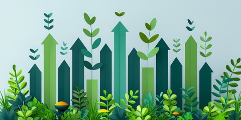 Wall Mural - a background image that shows charts and arrows fading in the white background, growing exponentially, flat design, lots of white, empty space, white and green color scheme
