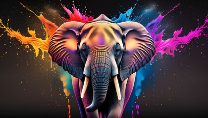 Wall Mural - zebra crossing the road, wallpaper elephant at sunset, person in the night, art-inspired image of Elephant set on a black backdrop and with splashes of neon paint