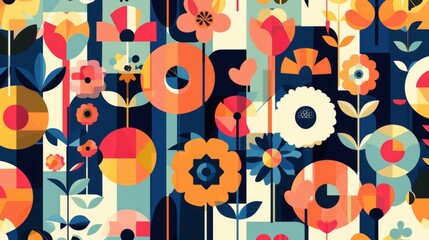 Wall Mural - Abstract interpretation of a flower garden using geometric shapes background