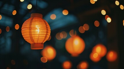 Poster - Radiant silhouette of party lanterns illuminating the darkness with soft light