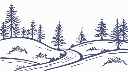 Simple line art of a hiking trail winding through a forest, representing outdoor exploration.