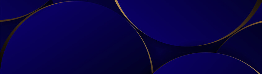 Poster - Abstract background with blue circle geometric and gold lines. Modern minimal trendy lines pattern horizontal. Vector illustration