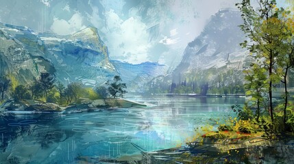 Wall Mural - Artistic rendering of a traveler's diary, showcasing sketches of majestic waterways and scenic rivers.