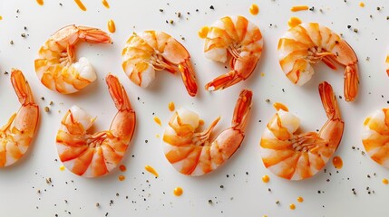 Realistic minimalistic mockup of fresh shrimp on white background with detailed texture for a realistic look, Created with Generative AI.