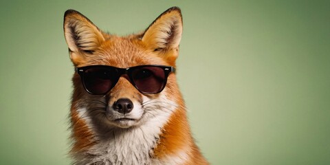 Fox with Sunglasses on a Solid Background, Featuring Ample Copy Space
