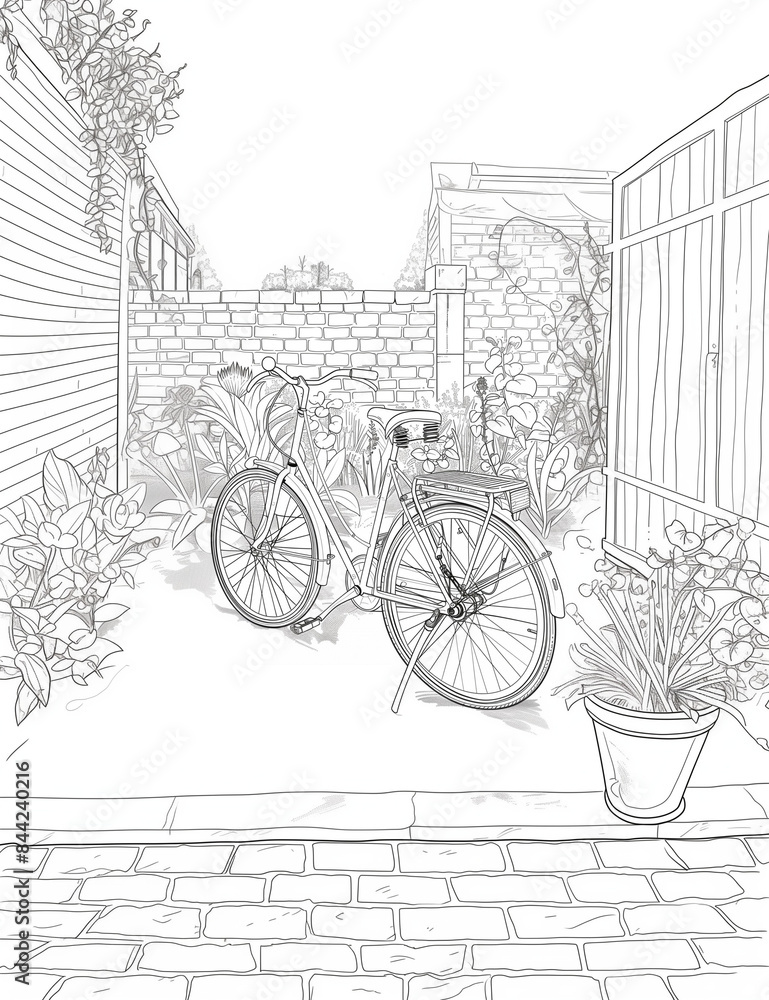 Simple Backyard Coloring Pages Old bicycle in the backyard - Coloring Pages: Printable Transportation ...