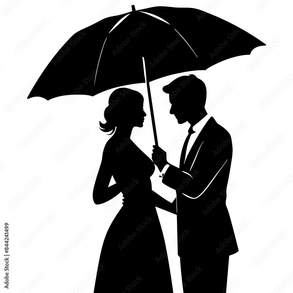 Beautiful couple in black silhouette vector illustration isolated on a ...
