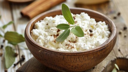 Wall Mural - Cottage cheese with cinnamon and sage Cinnamon and sage flavored cottage cheese