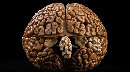  Photograph of a human brain made out of nuts and seeds, with a clear background