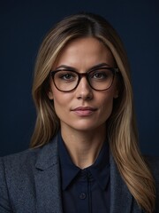 Wall Mural - portrait of a business woman with eye glasses and professional dark blue dress