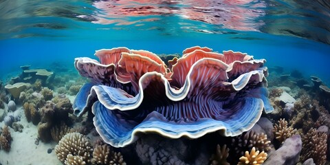A Majestic Giant Clam Resting in a Vibrant Coral Reef. Concept Underwater Photography, Marine Life, Coral Reefs, Ocean Conservation, Giant Clam