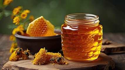 Wall Mural - jar of honey with honeycomb