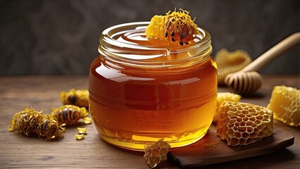 Wall Mural - jar of honey with honeycomb