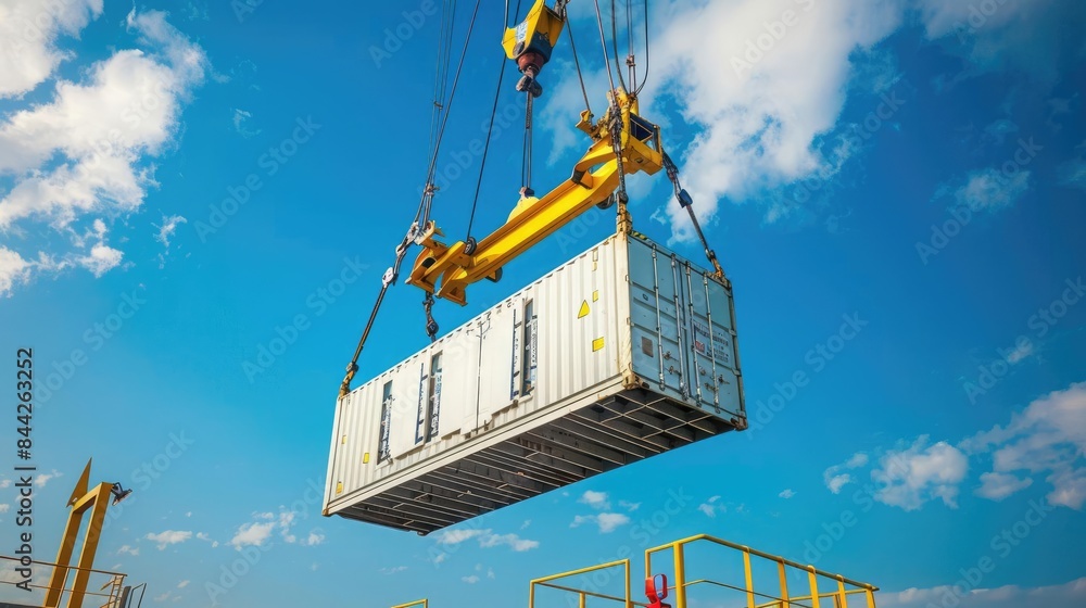 Crane lifting a heavy container at port side view Strength in action ...