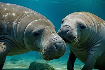Canvas Print - Manatee and baby 