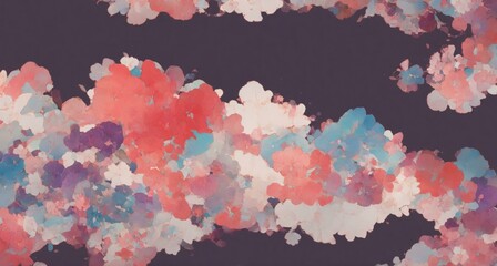 Wall Mural - Abstract Background with Dreamlike Blossoms in Red, Purple, and Blue Palette