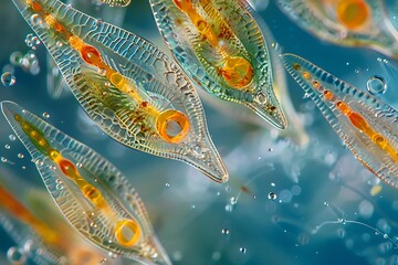 Wall Mural - Marine aquatic plankton under microscope view