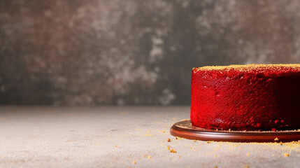 Poster - red velvet cake on grey grunge blurry background