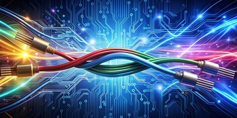 Wall Mural - A colorful image of wires and circuits with a blue background