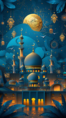 Sticker - Modern Eid al-Adha background concept for Islamic celebrations. It can be used for a variety of purposes related to the holiday and Islamic traditions.