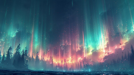 Wall Mural - A colorful aurora with a blue sky background