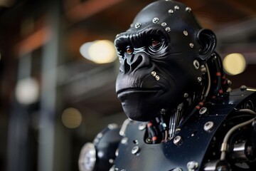Aufkleber - A focus shot of a gorilla-styled robot with a blurred background emphasizing the robot