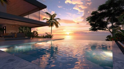 Poster - Pool with Waterfront view at Sunset