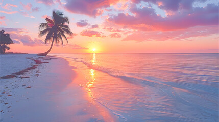 Wall Mural - Sunset is casting warm light over a beautiful tropical beach