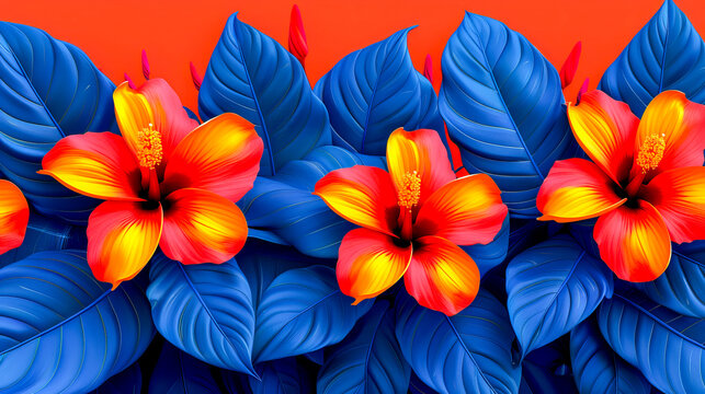 Tropical flowers vibrant color background