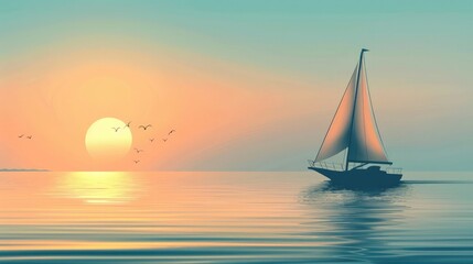 Poster - sailboat on the sea with copy space area