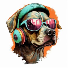 Wall Mural - dog with headphones