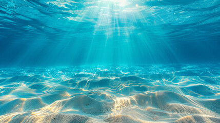 Wall Mural - A beautiful blue ocean with sunlight shining through the water