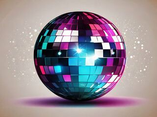 Wall Mural - purple disco ball. ball, disco, sphere, globe, mirror, club, party, vector, earth, dance, illustration, circle, shiny, light, reflection,Ai generated 