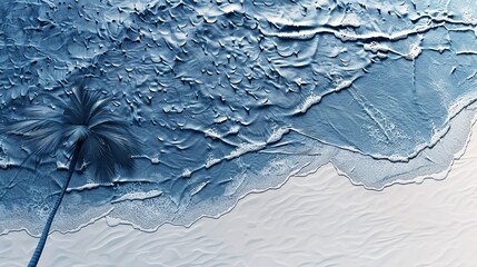 Wall Mural - A blue ocean with a palm tree in the foreground