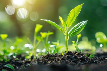 Young plant bathed in sunlight, depicting themes of growth and the vitality of new foliage