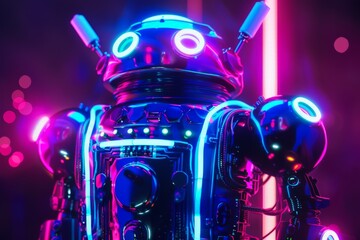 Aufkleber - An intricately detailed robot figure illuminated by neon light showcasing advanced armored plating