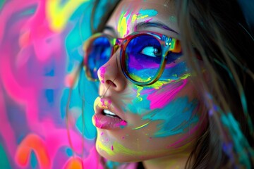 Aufkleber - A mesmerizing abstract background with flowing swirls of neon-colored paint creating a sense of movement