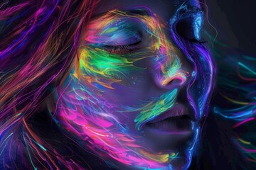Leinwandbilder - Abstract digital art with colorful light threads twisting against a dark gradient background