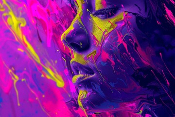 Aufkleber - An abstract composition with swirling patterns of vivid pink and purple paint, creating a dynamic and artistic backdrop