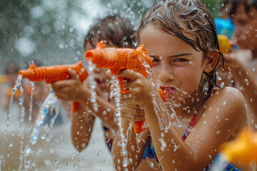 Wall Mural - children_playing_with_water_pistols