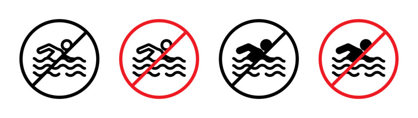 Wall Mural - This no swimming sign warns against swimming in unsafe areas, featuring a prohibition symbol, safety warning, and danger alert.