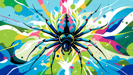 Colorful Abstract Spider Artwork on Vibrant Splash Background