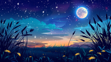 Wall Mural - beautiful starry night with shining full moon 