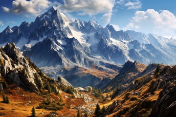 Wall Mural - a beautiful landscape with mountains, sunlight , dramatic sky with clouds, beautiful nature for background