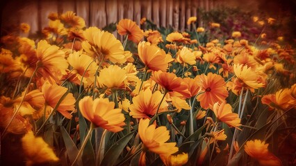 Flower background yellow orange flower in the garden with filter effect retro vintage style