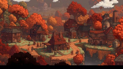 Wall Mural - Autumn village landscape