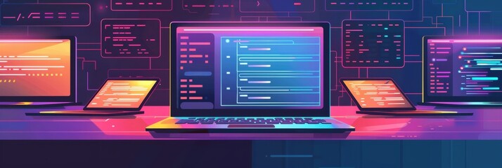 Creating responsive layouts: code for websites & mobile apps on laptops.