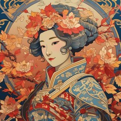 Canvas Print - beautiful woman wearing traditional japanese dress
