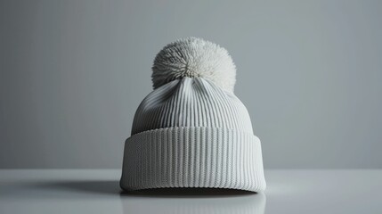 A white hat with a white pom pom on top